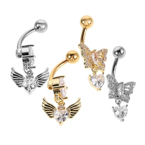 Healeved 4 Stück Teiliges Bauchnabelpiercing mit Schmetterlings Motiv Gebogene Barbell Bauchnabelringe aus Edelstahl Zirkonia Schmuck für Damen und Herren Modisches Körperschmuck von Healeved