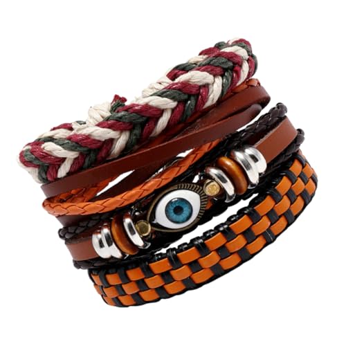 Healeved 4stücke Geflochtenes Armband Im Bohemia-stil Handgelenkskette Für Männer Modeschmuck Aus Pu-material Für Partys Und Alltag von Healeved