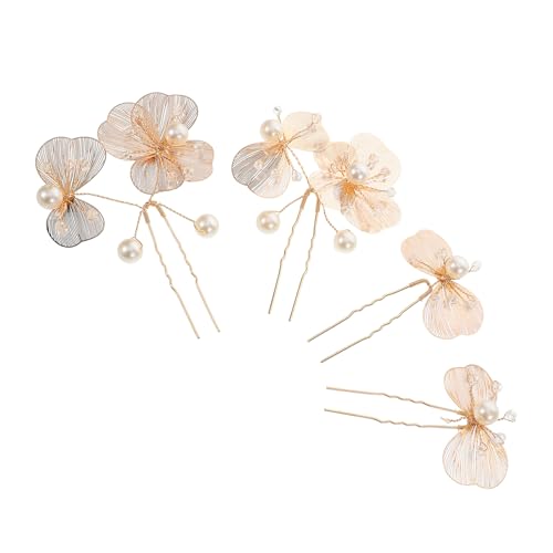 Healeved 4 Stück Teiliges Braut Haarschmuck mit Blüten und Perlen U Förmige Haarnadeln für Hochzeiten und Abendkleider Haaraccessoire für Bräute und Brautjungfern von Healeved