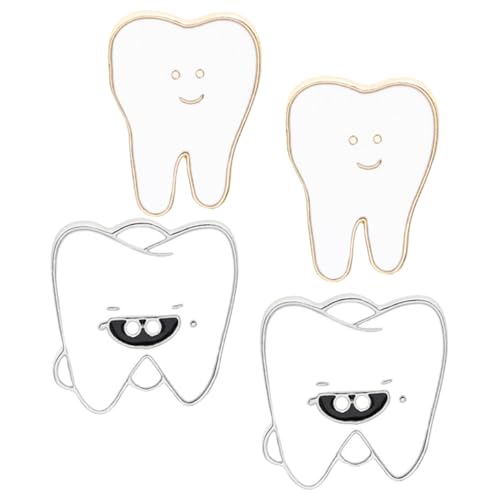 Healeved 4 Stück Teiliges Cartoon Zähne Broschen Lustige Zahnmotiv Anstecknadeln mit Verschluss Niedliche Pin Abzeichen für Kleidung Rucksack Jacke Geschenk für Freunde von Healeved