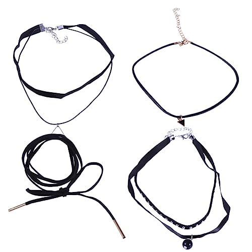 Healeved 4 Stück Teiliges Choker Halskette Set für Frauen Teenager Verstellbare Elastische Spitzenhalskette mit Einzigartigem Charm für Besondere Anlässe von Healeved