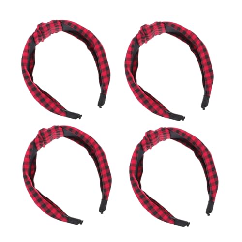 Healeved 4 Stück Teiliges Damen Knoten haarbänder mit Kariertem Muster Modische Haarschmuck accessoires in Rot Weich und Bequem Vielseitig für Alltag und Party Geeignet von Healeved