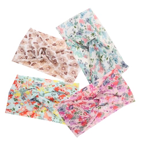 Healeved 4 Stück Teiliges Damen Sport Stirnbänder Elastische Haarbänder für Yoga Workout Laufen Rutschfest Verschiedenen Mustern Blüten Grün Weiß von Healeved
