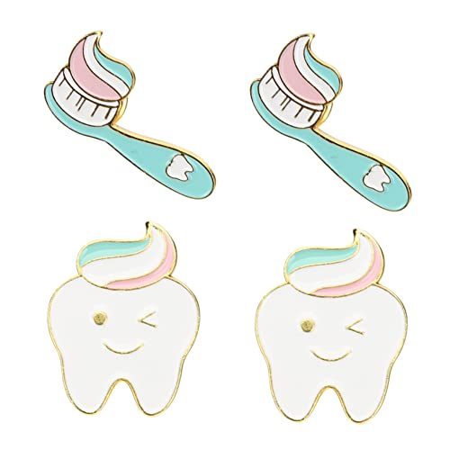 Healeved 4 Stück Teiliges Emaille Anstecknadel Zahnbürste und Zahn Kreative Lapel Pins für Jacken Rucksäcke Hüte Langlebige Metallbroschen Vielseitiges Zubehör für Party und Alltag von Healeved