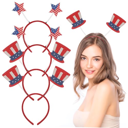 Healeved 4 Stück Teiliges Haarreif mit Amerikanischer Flagge Leichte Bequeme Festival Haarbänder für Mädchen für Unabhängigkeitstag Geburtstags und Kostümparty Accessoires von Healeved