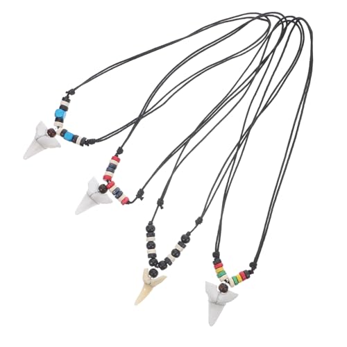 Healeved 4 Stück Teiliges Haifischzahn Verstellbar aus Acryl und Holz Hawaiianischer Surfer-schmuck mit Strand-Flair Robustes Outdoor-anhänger-design für Männer und Strandliebhaber von Healeved