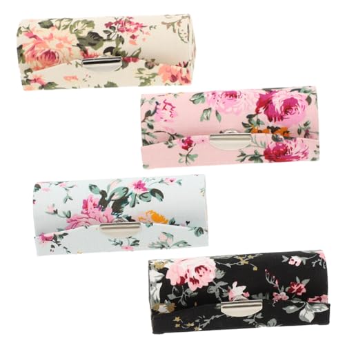 Healeved 4 Stück Teiliges Lippenstift etui mit Spiegel Floral Bedruckte Kosmetiktasche Kompakter Lippenstifthalter für Damen Handliche Aufbewahrungstasche für Make up Unterwegs Schwarz von Healeved
