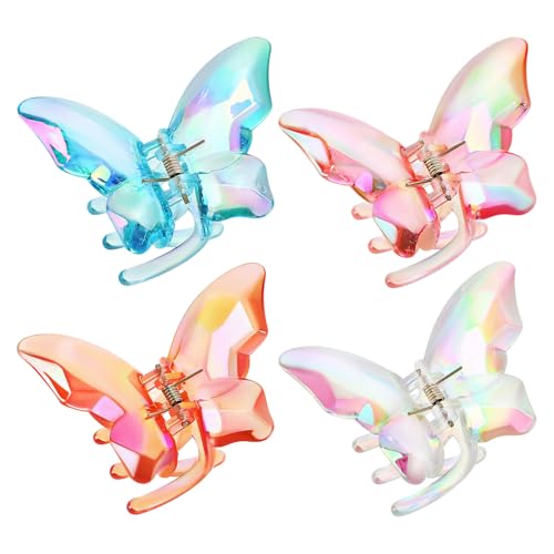 Healeved 4 Stück Teiliges Schmetterling Haarspangen Dicke Krallenklemmen Bunter Griff Haarklammern Modische Haarschmuck für Damen und Mädchen von Healeved