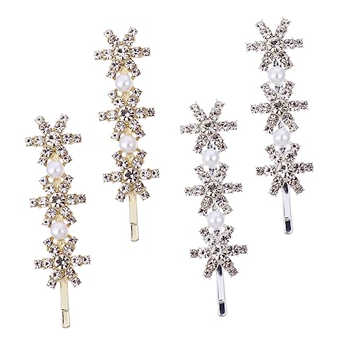 Healeved 4 Stück Teiliges Schneeflocken Haarspangen Damen Haarschmuck mit Strasssteinen Weihnachten Festlich Glänzende Haarnadeln aus Langlebigem Metall für Party Hochzeit Alltag von Healeved