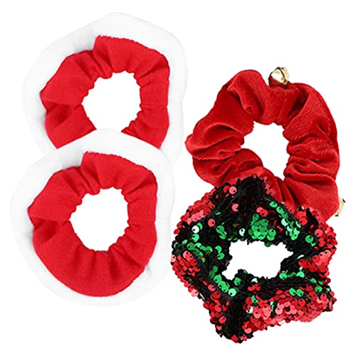 Healeved 4 Stück Teiliges Set Weihnachts Haargummis Stretchy Scrunchies Elastische Ponytail Holder Damen Haaraccessoires für Festliche Anlässe Geburtstage Party von Healeved