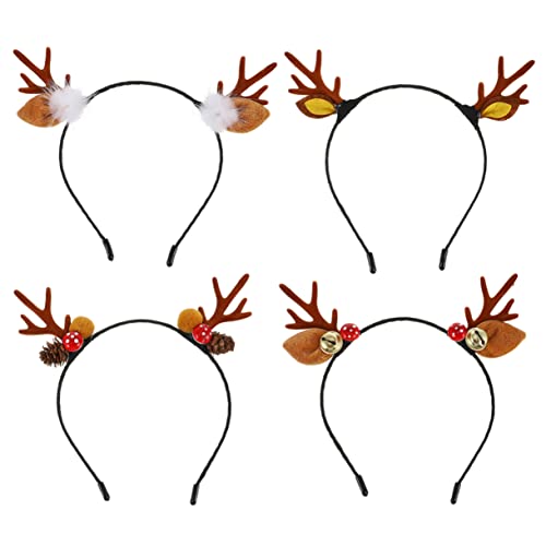 Healeved 4 Stück Teiliges Weihnachts Haarreif mit Rentiergeweih Design Dekoratives Cartoon Kopfband für Erwachsene Modischer Haarschmuck für Weihnachtsfeier und Festliche Partys von Healeved