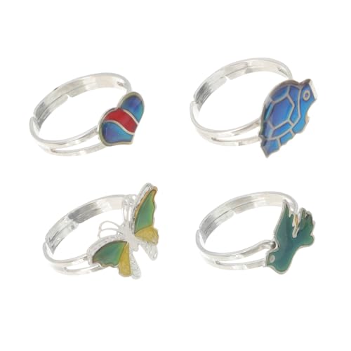 Healeved 4 Stück Verstellbare Stimmungsringe mit Farbwechsel Teiliges Niedliche Tiermotive Temperaturreaktiver Finger Ring für Mädchen zu Valentinstag und Weihnachten Zufällige Farbe von Healeved