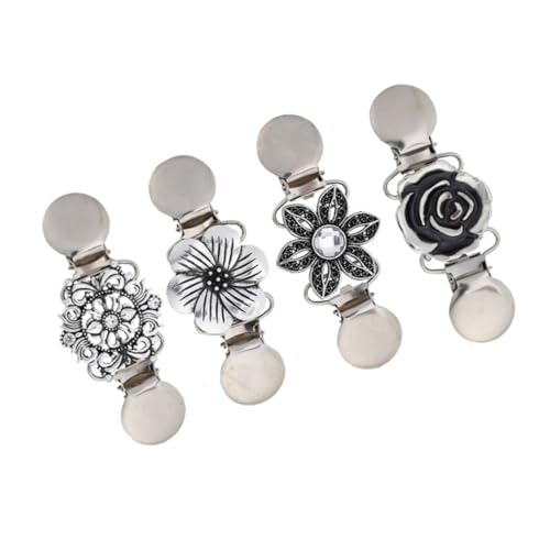 Healeved 4 Stück Vintage Teiliges Broschen Cardigan Clips Retro Kleidung Klammern für Pullover Schals Hemden Vielseitige Silberfarbene Broschen Clips für Damen von Healeved