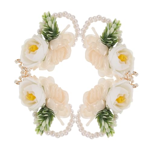Healeved 4 Stück Weiße Brautjungfern Handgelenk Blumen Armbänder mit Perlen Elegante Künstliche Hochzeits Corsage für Braut und Brautjungfer Passend für Hochzeit Party und Ball von Healeved
