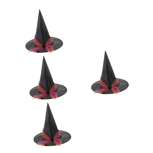 Healeved 4 Stück Witch Hat Damen Halloween Party Hexenhut Schwarzer Blumen Design Verstellbar Karneval Cosplay Kostümaccessoire für Frauen und Mädchen von Healeved