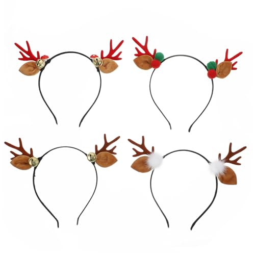 Healeved 4 Stück Xmas Haarreif mit Rentiergeweih für Lustige Weihnachts Haaraccessoires für Kostümpartys Karneval und Feiern von Healeved