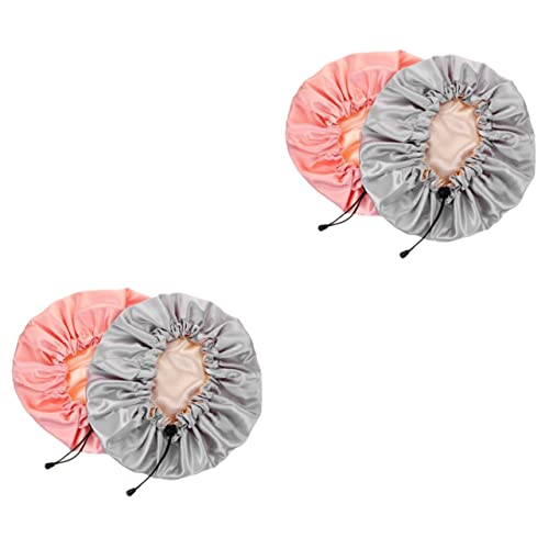 Healeved 4 Stück doppelschichtige Schlummertrunk silk cap for sleeping silk sleeping cap Satinhaube schlafen Damen Hüte Haarhaube aus Seide Motorhaube für Männer Badekappen Backöl von Healeved