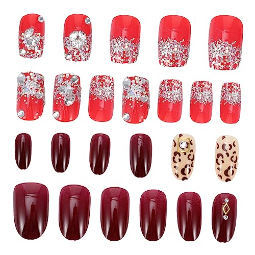 Healeved 48St Diamantbesetzte falsche Nägel Full-Cover-Tipps für falsche Nägel weihnachtliche tipps christmas nails weihnachtsnägel gel für nägel falsche Fingernägel Nagelspitzen Fell von Healeved