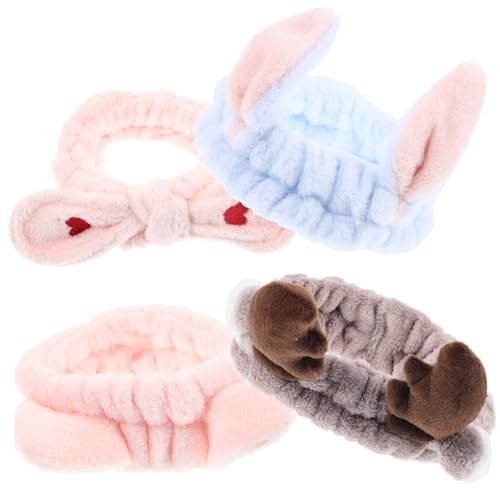 Healeved 4 Stücke Damen Haarband Elastisches Make Up Stirnband mit Katzenohren Weiches Fleece Kopfband für Gesichtswaschen und Hautpflege für Spa Yoga und Dusche von Healeved