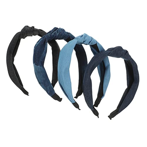 Healeved 4 Stücke Geknotete Jeans Stirnbänder für Damen Breite Haarband Modisches Haaraccessoire für Mädchen Bequem für Alltag für Reisen und Freizeit von Healeved