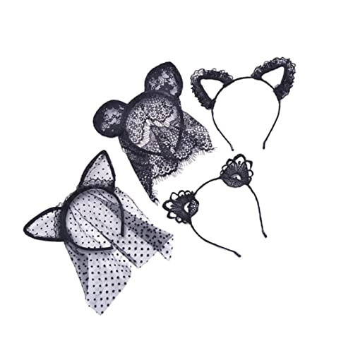 Healeved 4stücke Katzenohren Stirnband Mit Spitze Und Schleier Für Party Cosplay Schwarzes Haarband Für Halloween Und Festivals von Healeved