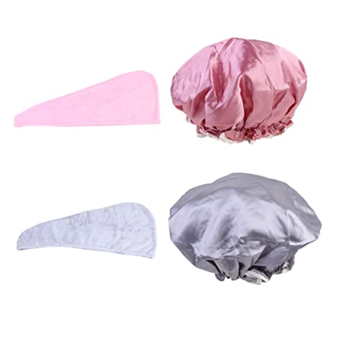 Healeved 4stücke Duschhut Und Badetuch Aus Doppellagigem Material Schnelltrocknend Und Saugfähig Mit Wickelhandtuch Für Haartrocken Und Dusche Hellrosa Badehauben Blasses Mauve von Healeved