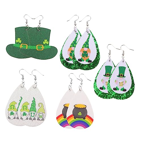 Healeved 5 Paare Damen Teardrop Ohrringe Patricks Day Schmuck Leichtes Dangle Design Pendelohrringe Festival Accessoire von Healeved