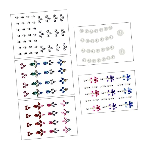 Healeved 5 Sätze Face Gems Sticker Set mit Selbstklebenden Funkelnden Rhinestones für Augenbrauen Stirn und Gesicht Vielseitige DIY Gesichtsdekoration für Festival Party und Make Up Looks von Healeved