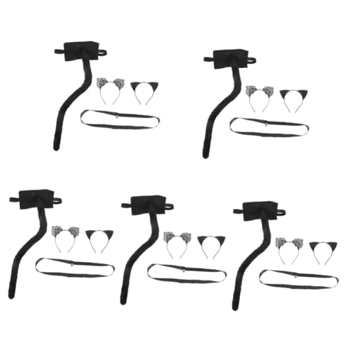 Healeved 5 Sätze Katzenohren Haarreif Set Teiliges Kostümset mit Schwarzem Glitzerkatzenohren und Halsband für Halloween Cosplay und Partys für Erwachsene und Geeignet von Healeved