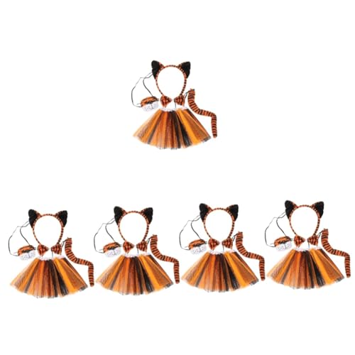 Healeved 5 Sätze Kostümset mit Tigerohren Haarschmuck Fliege und Rock Teiliges Cosplay Zubehör für Halloween Karneval und Festlichkeiten und Süß von Healeved