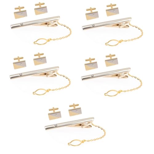 Healeved 5 Sätze Krawattennadel Manschettenknöpfe für Herren Goldene Krawattenklammer Manschettenknöpfe Elegantes Accessoire für Hochzeiten Partys Formelle Anlässe von Healeved