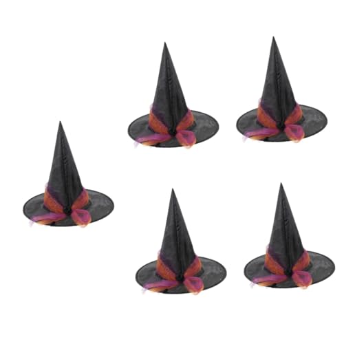 Healeved 5 Stück Halloween Hexenhut Damen Dekorativer Schwarzer Hexenhut für Party und Cosplay Zaubererhut mit Stilvollem Design Geeignet für Halloween Karneval Maskerade und Mottopartys von Healeved