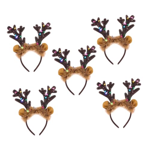 Healeved 5 Stück LED Rentiergeweih Haarreifen Haarschmuck Flexibel Weihnachts Kopfschmuck Party Karneval Kostüm Zubehör für Festliche von Healeved
