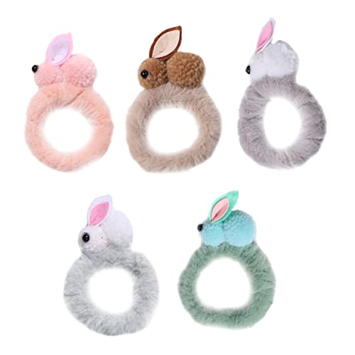 Healeved 5 Stück Plüsch Hasen Haarbänder Teiliges Bunte Haargummis Haarseile Weiche Ponytail Halter Niedliche Haaraccessoires für Mädchen von Healeved