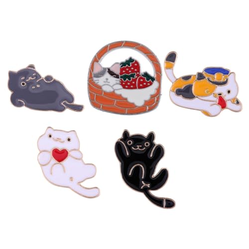 Healeved 5 Stück Teiliges Cartoon Tier Broschen Lustige Katzen Anstecknadeln für Jacken Hüte und Taschen Hochwertige Metallabzeichen im Süßen Design für Partys und Dekoration von Healeved