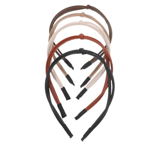 Healeved 5 Stück Teiliges Haarband für Damen und Mädchen Knoten Stirnband aus Leder Vielseitig für Hochzeiten Geburtstagsfeiern und Besondere Anlässe Schwarz Khaki Hellbraun und Dunkelbraun von Healeved