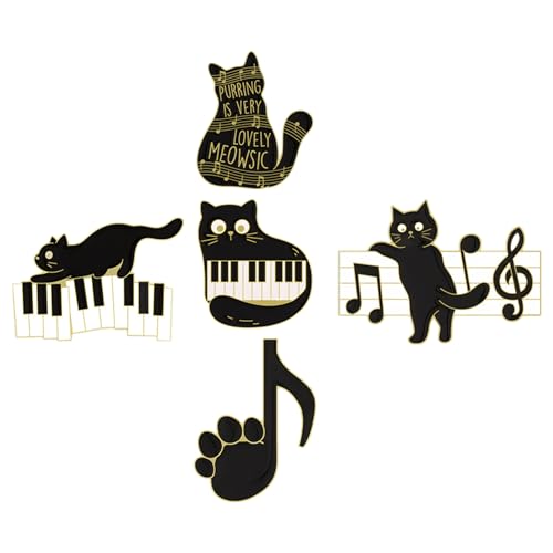 Healeved 5 Stück Teiliges Katzen Musik Broschen Pin aus Emaille Niedliche Cartoon Tier Anstecker für Kleidung und Rucksack Modische Accessoires zum Aufhellen Des Looks von Healeved