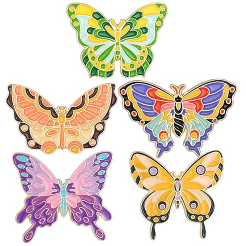Healeved 5 Stück Teiliges Schmetterling Broschen Set Bunte Emaille Anstecknadeln Damen Modischer Schmuck für Kleidung und Party Geschenkidee von Healeved