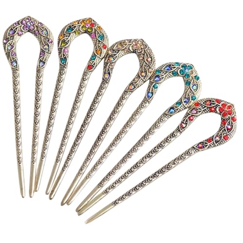 Healeved 5 Stück Teiliges Vintage Haargabeln U förmig Metall Haarnadeln mit Strasssteinen Haarklammern für Dutt und geflochtenes Haar Haarschmuck Damen Stilvolle Haarnadeln für Alltag und von Healeved