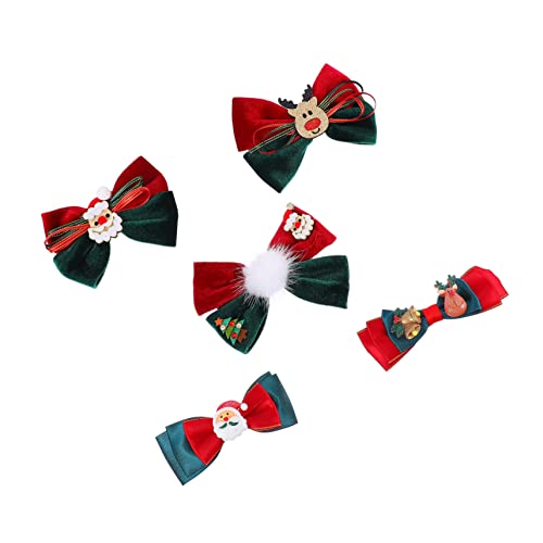 Healeved 5 Stück Teiliges Weihnachts Haarschmuck mit Schleifen Haarspangen für Mädchen Farbenfrohe Haarklammern Rot und Grüntönen Weihnachtlich Dekorierte Haaraccessoires von Healeved