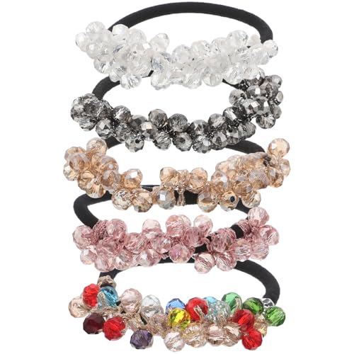 Healeved 5-teiliges Haarseil-Armband: Elastische Haargummis mit Strasssteinen – Bunte Pferdeschwanzhalter für Mädchen – Glitzernde Haargummis für den Alltag von Healeved