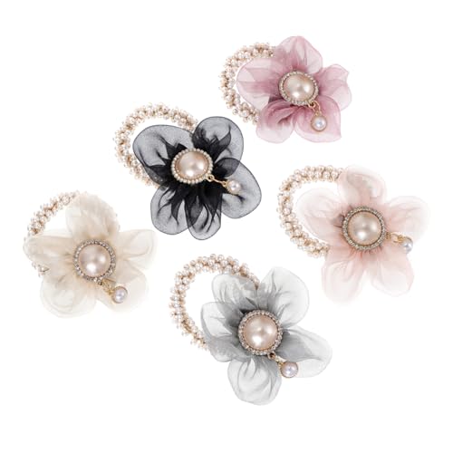 Healeved 5stücke Haargummis Mit Perlen Für Mädchen Haarseile Mit Blumenperlen Modische Haarseile Blumenkopfschmuck Haaraccessoires Für Partys Und Festivals von Healeved