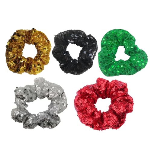 Healeved 5stücke Pailletten Pferdeschwanzhalter Stylisches Haarband Haargummis Für Frauen Haarring Haarschmuck Tuch Outdoor Kopfschmuck Krawatten von Healeved