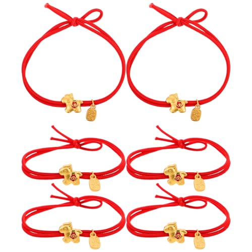 Healeved 6 Rote Haargummis: Dehnbare, Elastische Haarbänder mit Pferdeanhänger – Keine Beschädigung Des Pferdeschwanzhalters, Frisurenzubehör für Frauen – Partygeschenk zum Chinesischen Neujahr von Healeved