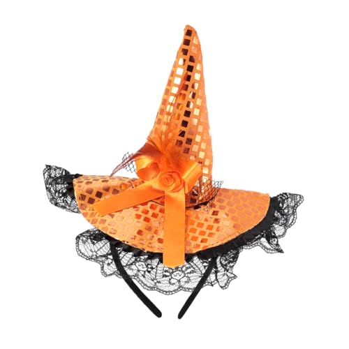 Healeved 6 Stck. Halloween Hexenhut Haarreif mit Spitzen und Pailletten Oranger Cosplay Kopfschmuck für Damen Faschingsparty Karneval und Maskerade von Healeved