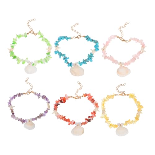 Healeved 6 Stück Boho Fußkettchen Verstellbare Bunte Perlen Muschel Knöchelarmbänder Damen Strand Schmuck Natürliche Steine Handgefertigt Tropischer Stil von Healeved