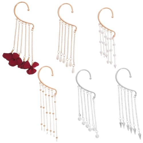 Healeved 6 Stück Boho-Quasten-Ohrringe: Vintage-Statement-Ohrringe mit linearer Quaste, trendige lange Kette, zierliche Ohrclips, Wickel-Kletterer für Hochzeitsfeiern von Healeved