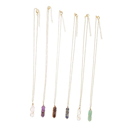 Healeved 6 Stück Teiliges Drahtgewickelte Halskette mit Natürlichen Edelsteinen für Frauen Amethyst Rosenquarz Bergkristall Jade Tigerauge und Blaue Lepidolith Eleganter Schmuck für von Healeved