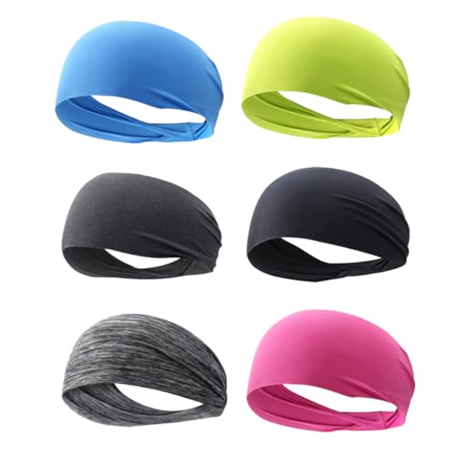 Healeved 6 Stück Teiliges Elastisches Sport Stirnband Unisex Schnelltrocknend für Yoga Laufen Fitness Workout Gym Schweißabsorbierend Angenehm zu Tragen Einheitsgröße Zufällige Farbe von Healeved