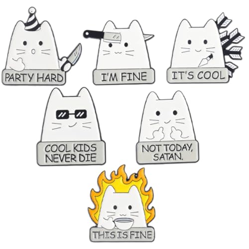 Healeved 6 Stück Teiliges Kreative Katzenbroschen aus Emaille Niedliche Anstecknadeln für Damen Modische Reverspins für Pullover Schals Taschen und Festliche Anlässe von Healeved